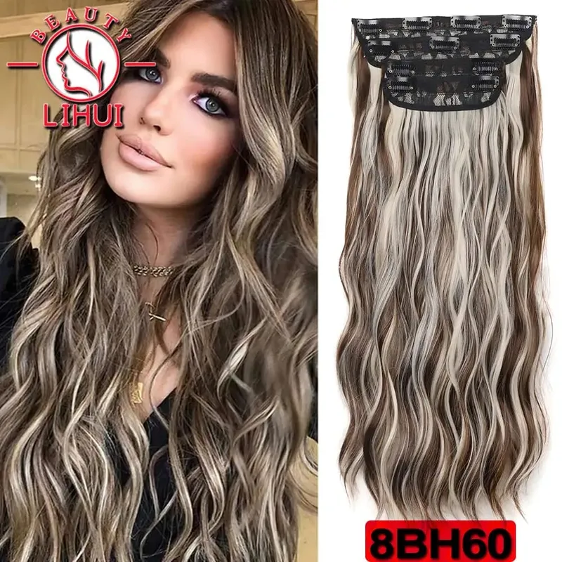 Long Curl Wave Clip In Hair Extensions 6Pcs/Set 16 Clips High Tempreture Synthetic Hairpiece Clip In Hair Extensions 24Inch