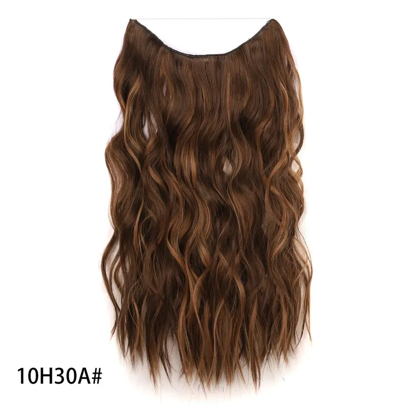 Extensões de cabelo de fio invisível sintético longo 4 clipes em onda encaracolado peruca para mulheres 20 Polegada extensões de cabelo de linha de peixe secreto
