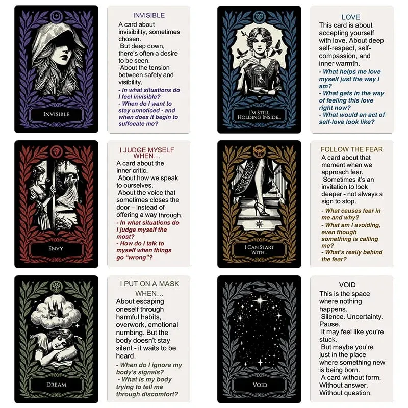 《52 Cartões de autoexploração e atenção plena Cartões de crescimento interno e reflexão emocional Cartões de autoconsciência feminina》Jogo de cartas Jogo de tabuleiro, um jogo obrigatório para presentes de reuniões familiares