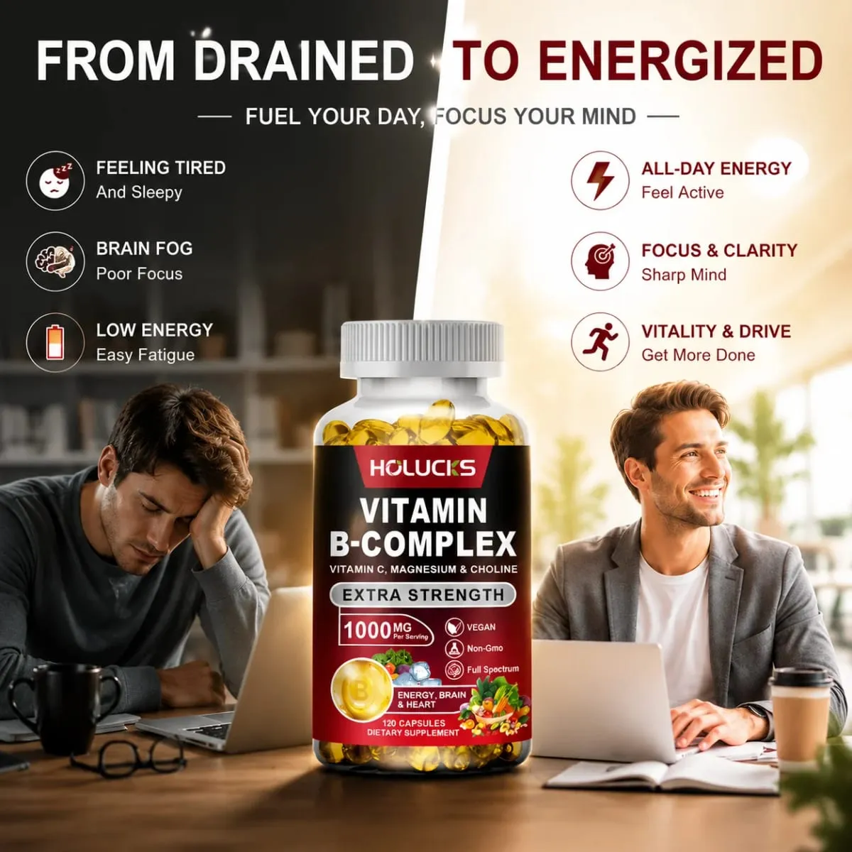 Yimiduk Premium Vitamin B Complex Supplement with Biotin & Folate for Promotes Healthy Hair Skin & Hormone Balance Vegan
