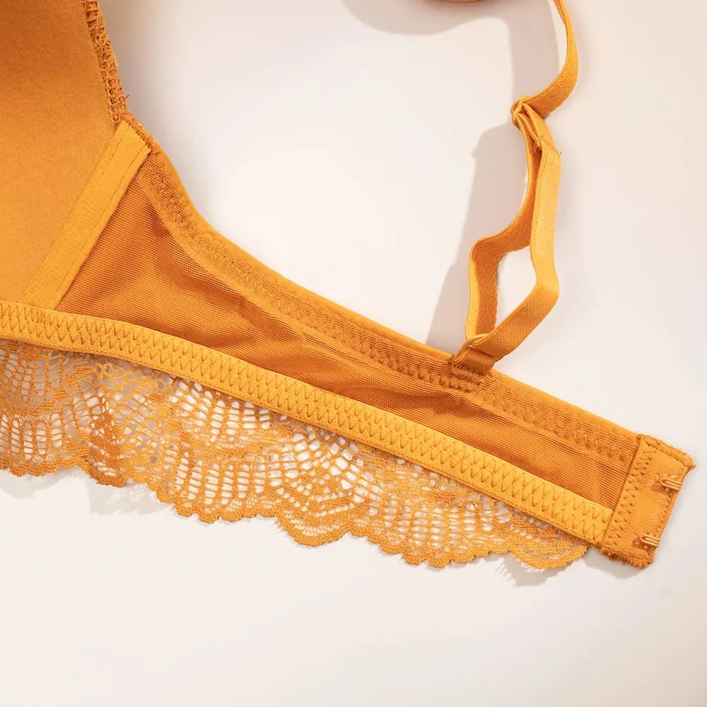 Women Wireless Lace Bra Briefs Set Adjustable Thin Straps Soft Breathable Daily Lingerie Suit 3 Colors Available