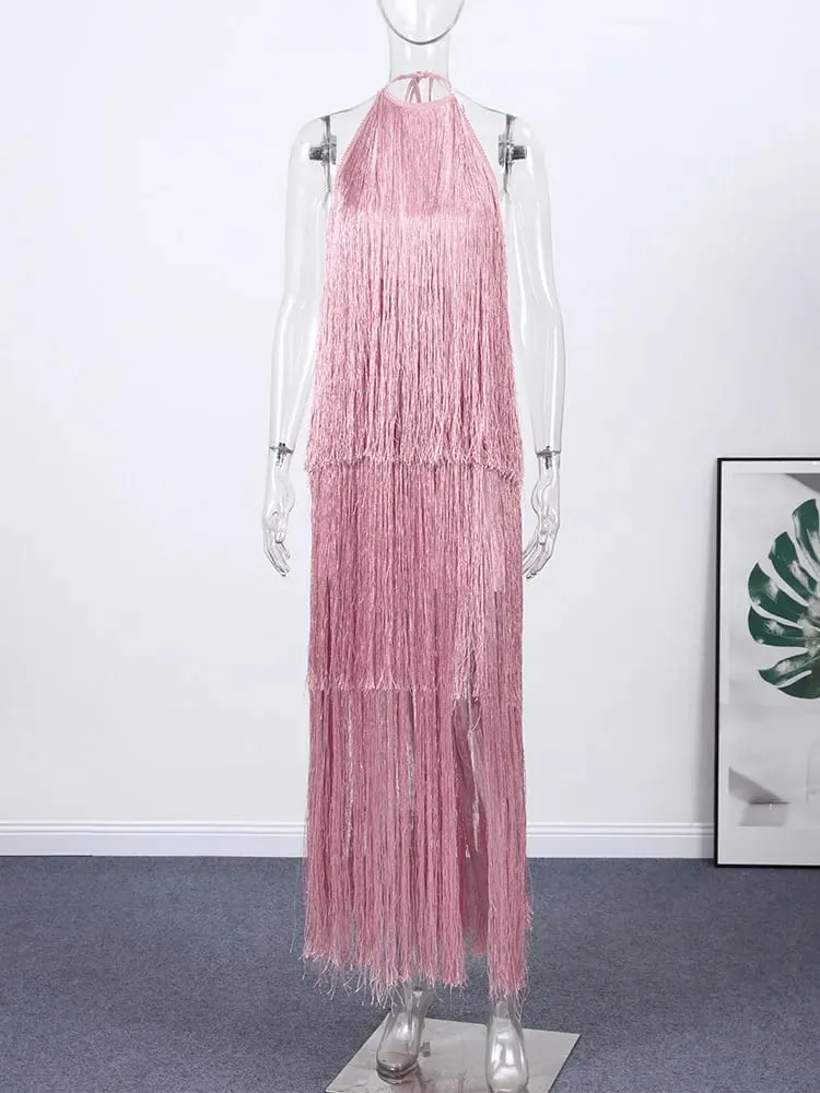 Fest Damekjole Halter Ærmeløs Rygløs kvast Solid Kvinde lange feriekjoler 2026 Sommermode Elegant Lady Robe — image 5