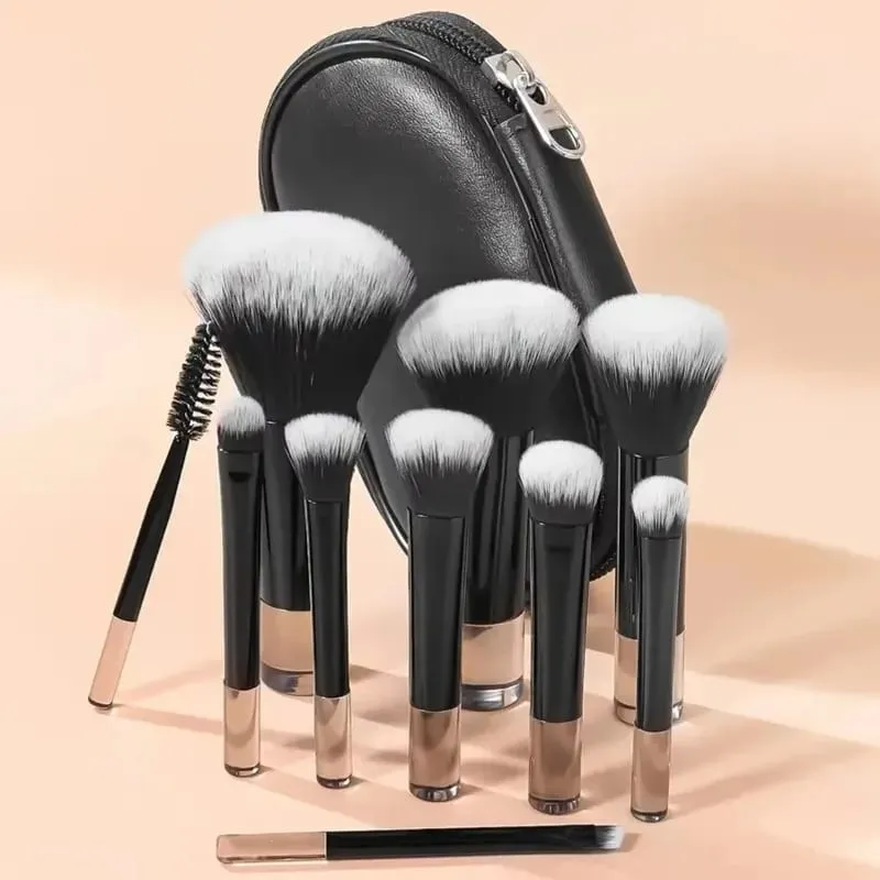 10 pçs pincéis de maquiagem conjunto com saco cosméticos sombra fundação pó solto blush detalhe escova mistura beleza compõem ferramentas — image 1