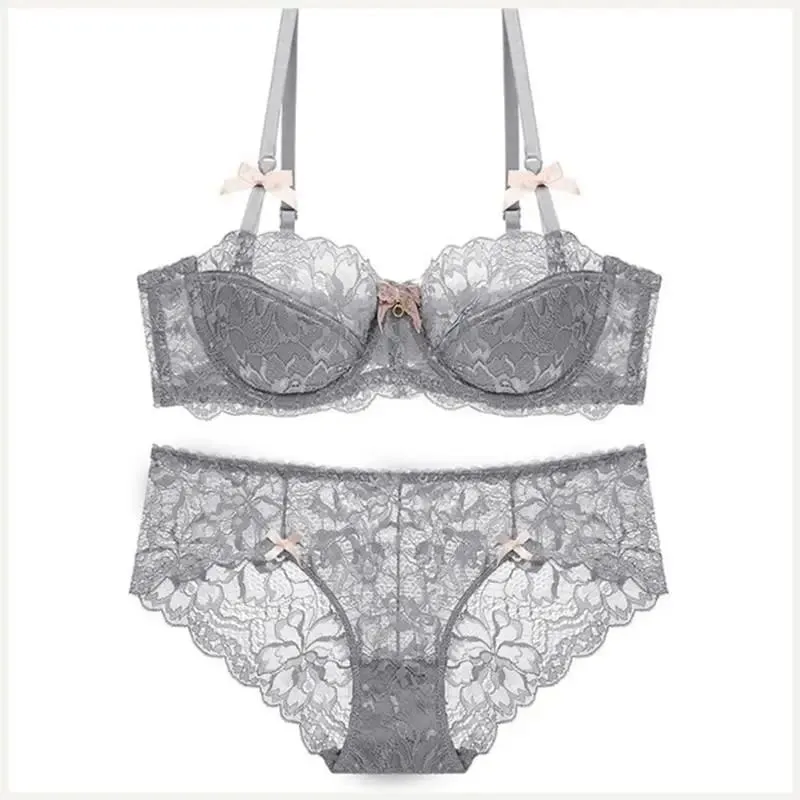 Conjunto de lingerie com alça ajustável para mulheres, 2 peças de sutiã e calcinha de renda floral