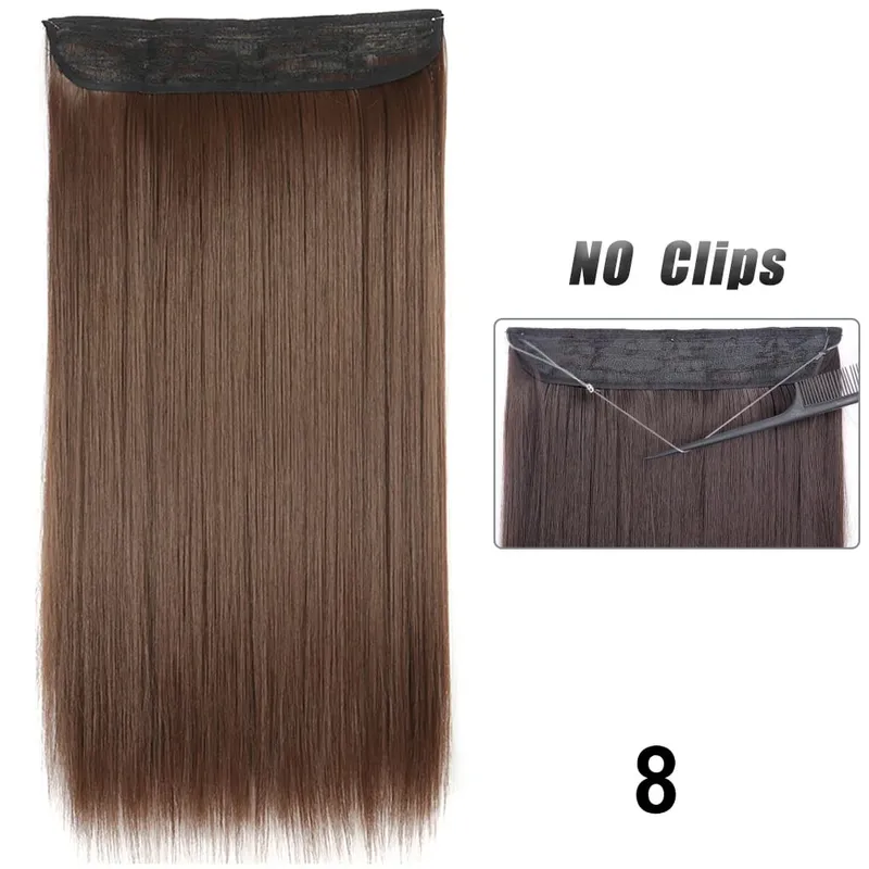 Sem clipes extensões de cabelo fio invisível longo em linha reta sintético falso pedaço de cabelo 80cm preto marrom loiro penteado