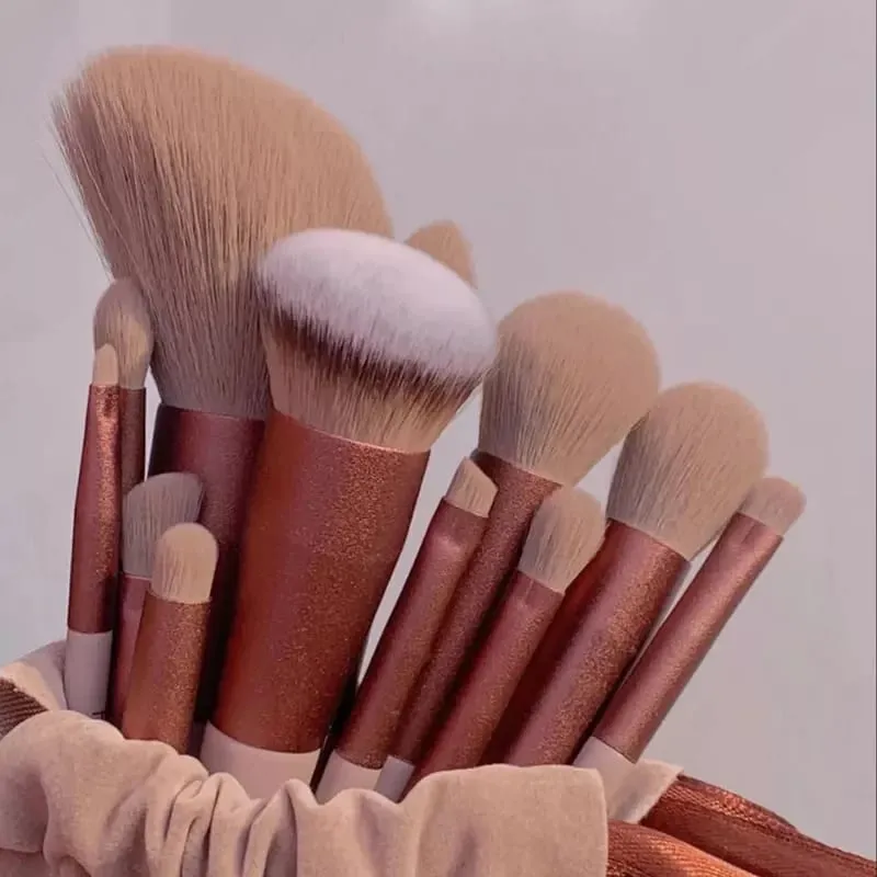 Conjunto de pincéis de maquiagem de beleza macia, 13 unidades, base, sombra, blush, ferramentas cosméticas com bolsa de armazenamento para mulheres