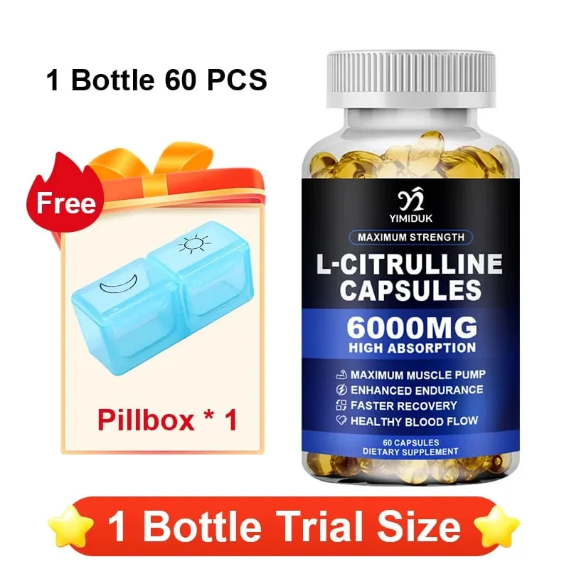 Cápsulas puras de L-Citrulina apoiam a circulação de energia, vitalidade, prolongam o treino, resistência e exercício, recuperação muscular