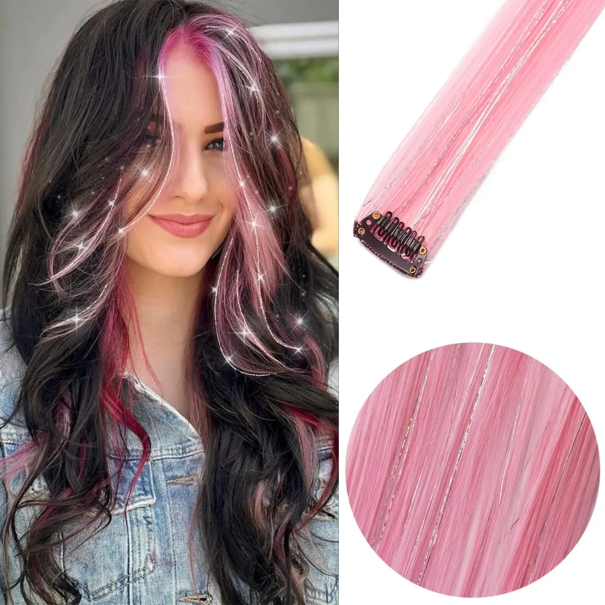 6 unidades/pacote colorido festa destaques clipe em extensões de cabelo 22 polegadas multi-cores cabelo liso sintético postiços — image 28