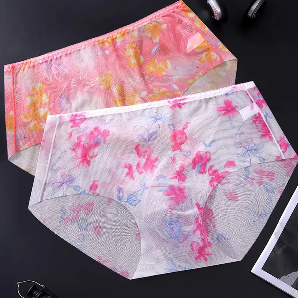 1pc Men's Thin Mesh Briefs Underwear 3D Bulge Pouch Underpants Print See Through Sissy Panties Elastic Breathable Briefs