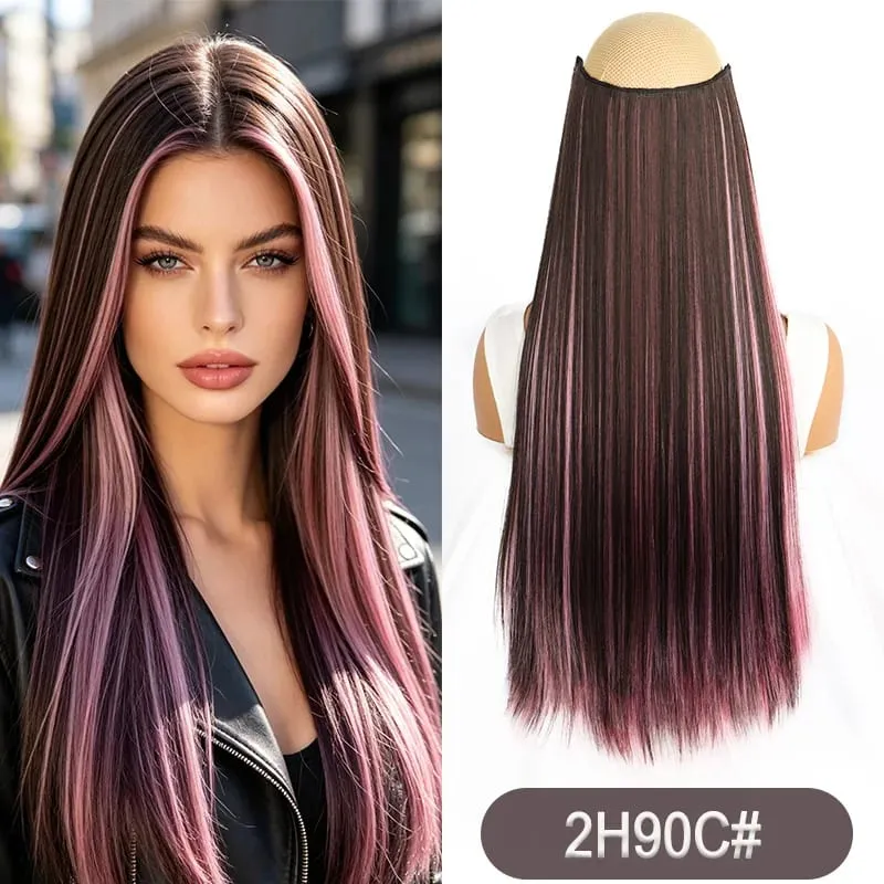 Clipe sintético de destaque de arco-íris de uma peça longa e reta de 24 polegadas em extensões de cabelo para mulheres, uso diário, fácil de usar — image 12