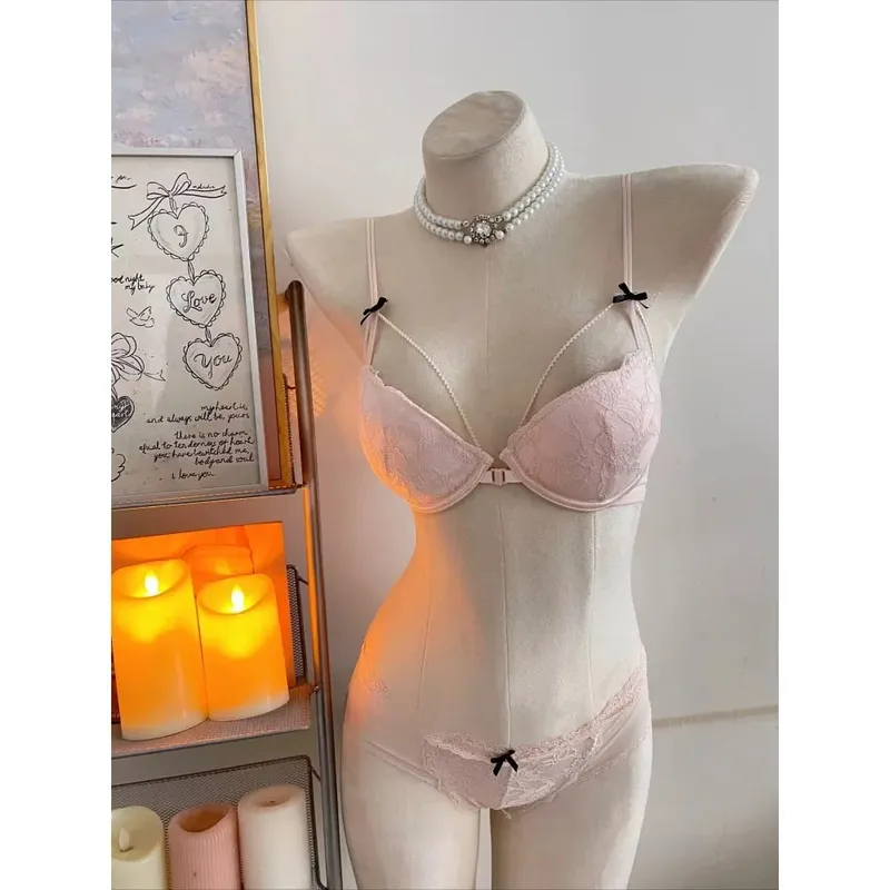 Sutiã feminino beleza com renda traseira, fechamento frontal, sem arame, alças finas, lingerie respirável para busto pequeno 32-38, roupa casual