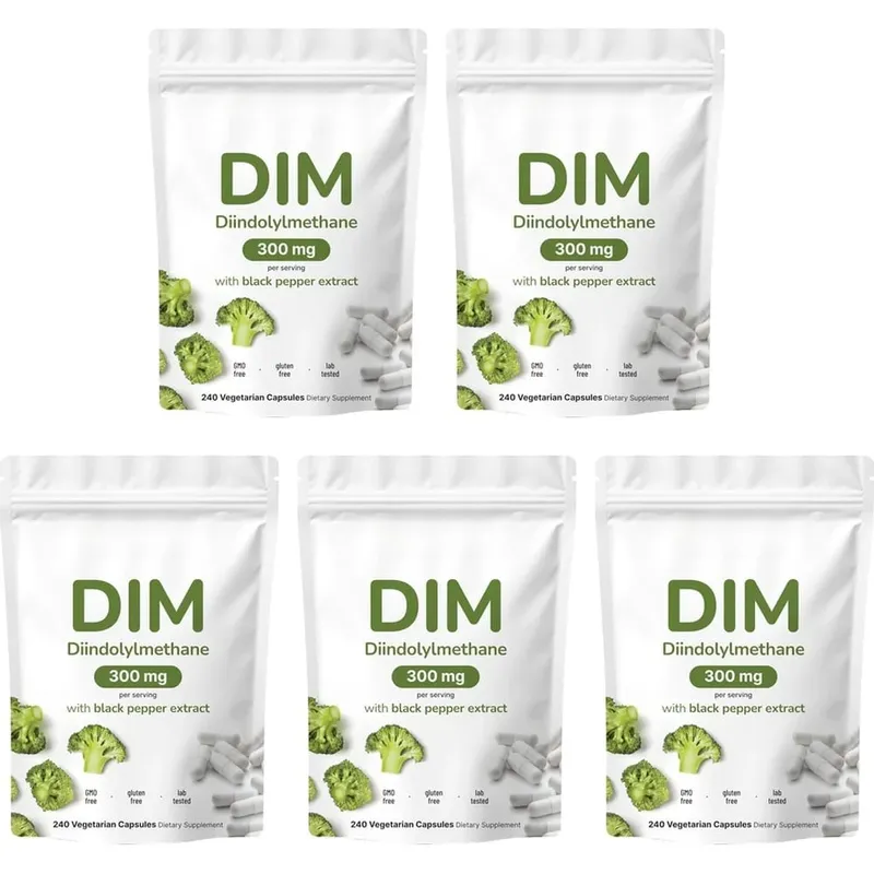 DIM Diindolilmetano Cápsulas Vegetarianas com Extrato de Pimenta Preta Sem OGM Sem Glúten 240 Cápsulas
