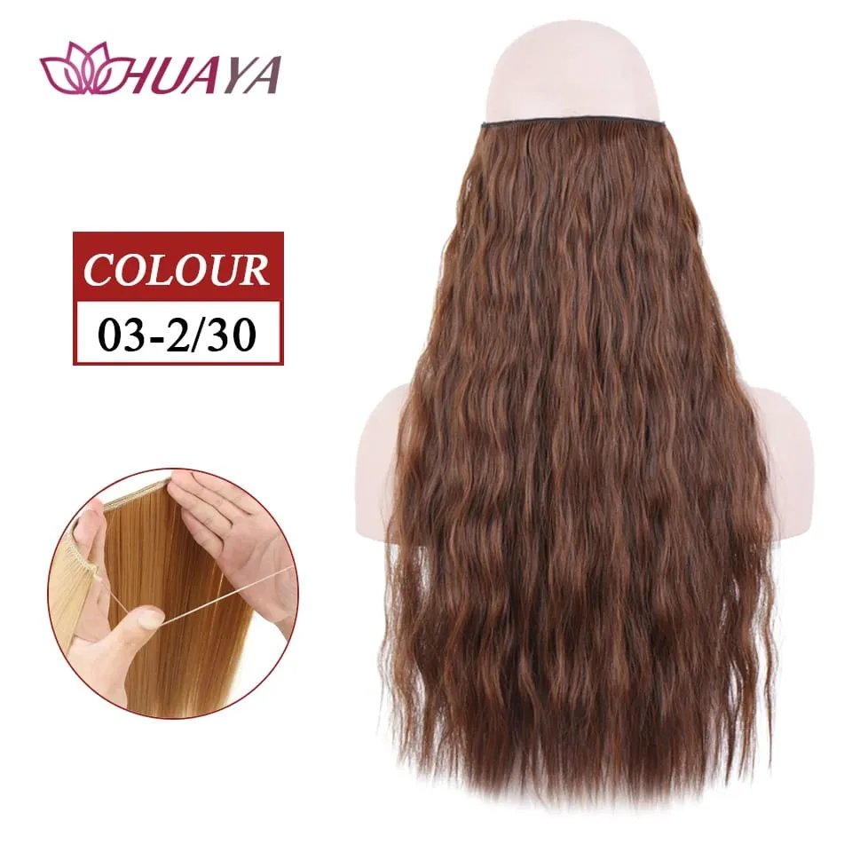 Synthetic Long Straight Invisible Wire No Clips In Hair Extensions Fake Hair Pieces Secret Fish Line Hairpieces For Women