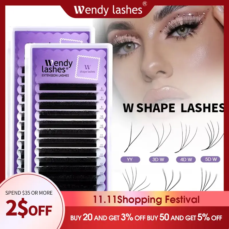 Wendy Cílios YY Forma Extensões de Cílios Florescimento Automático W Forma Bloom 3D 4D 5D 6D 8DPremade Suprimentos Cílios Pretos Cilios 5D