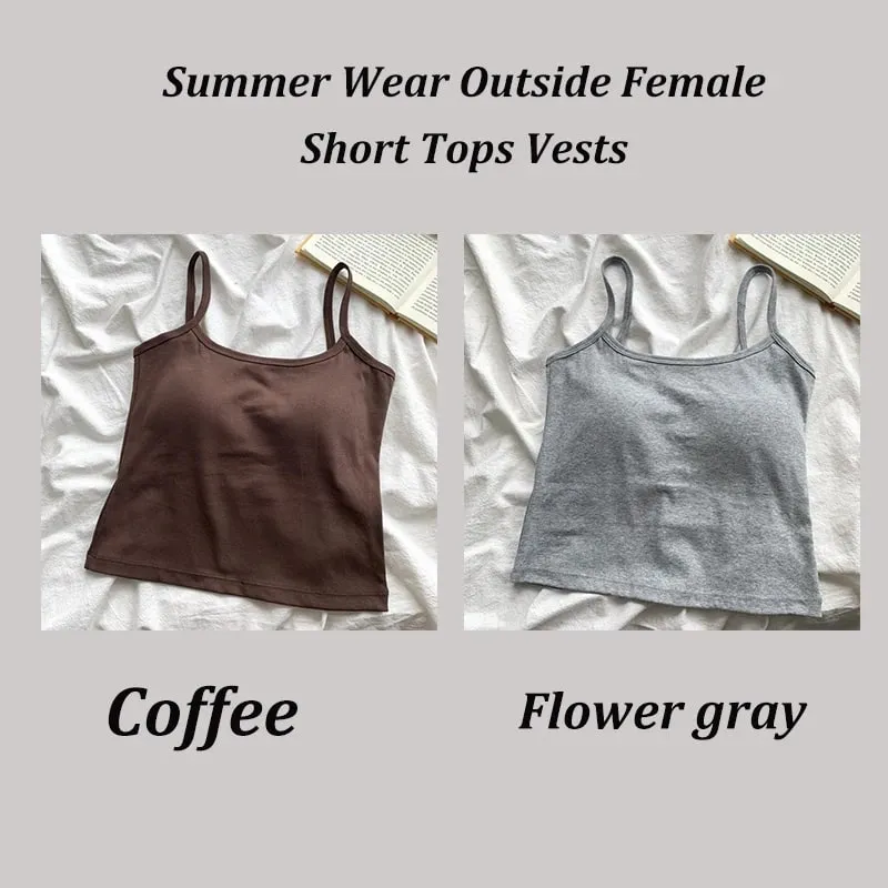 2 pçs/set feminino básico algodão camisola senhora cor sólida cintas de espaguete sem mangas coletes finos respirável curto sem mangas topos