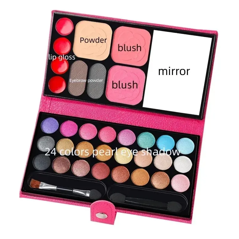 Sombra de olho em pó blush batom duradouro conjunto de maquiagem cosméticos com espelhos para iniciantes crianças viagem paletas portáteis 33 cores