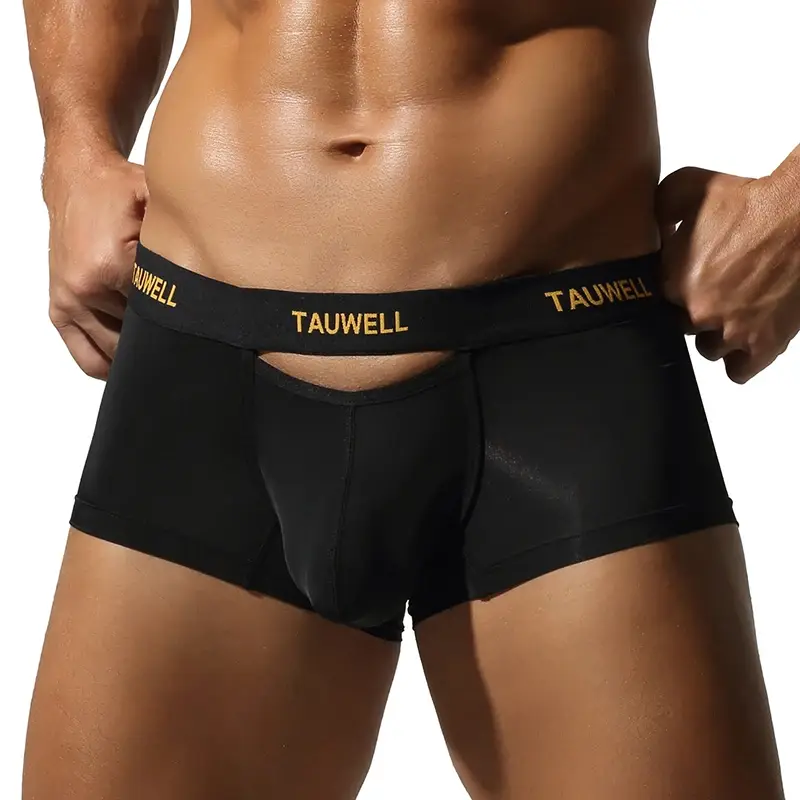 Roupa interior masculina confortável legal fina sexy semi-transparente calças de ângulo plano com cuecas em forma de u