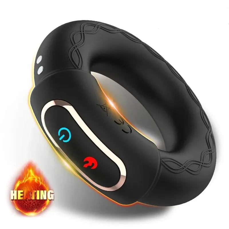 Vibrating Penis Cock Ring Penis erection Heating Vibrator Delay Ejaculation Penis massager 10-Frequency Vibration Men Sex Toys