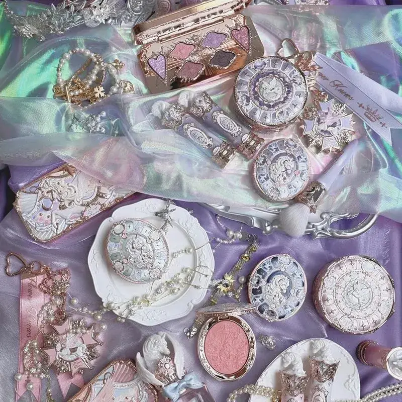 Flor sabe morango rococó série conjunto de maquiagem glitter fosco sombra paleta blush power veludo batom kit perfume conjunto