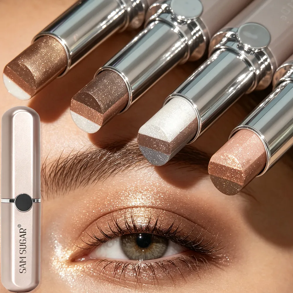 Bastão de sombra gradiente em 3 cores, creme de contorno brilhante, sombra à prova d'água, resistente a manchas, maquiagem rápida para os olhos