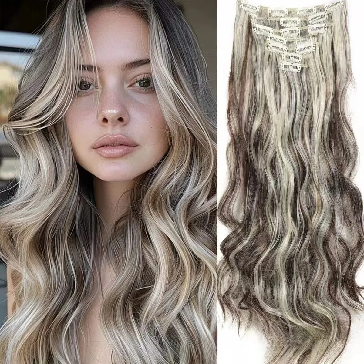 7 Clips In Hair Extensions Long Wave Hairstyle Blck 60-71cm Natural Synthetic Hair Daily Use Hairpiece For Women — image 6
