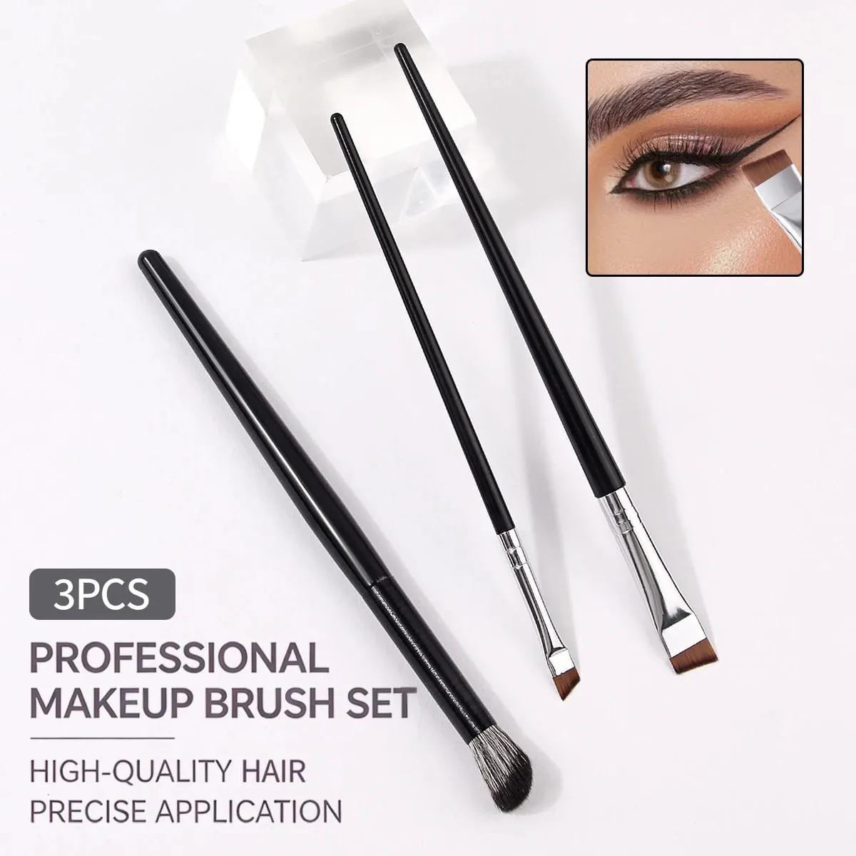 3 pçs profissional sobrancelha corretivo pincéis de maquiagem conjunto macio cabelo sintético angulado sombra de olho escova de mistura para ferramentas de maquiagem dos olhos — image 3