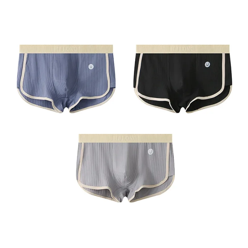 3 unidades/pacote 100% algodão sólido listrado boxer masculino sexy malha respirável u virilha roupa interior alta elástica ampliar cintura cuecas