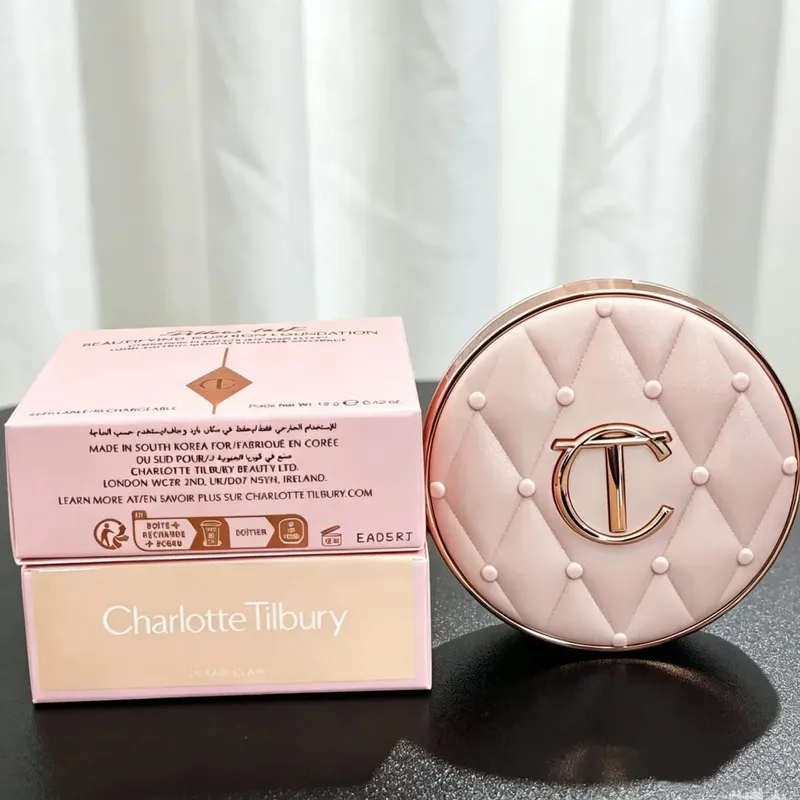 Charlotte tilbury corretivo almofada sedoso ajuste em pó corretivo portátil de longa duração fundação maquiagem com caixa presentes