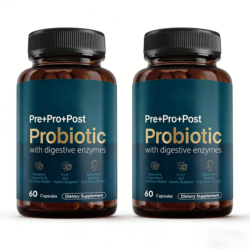 Enzimas digestivas probióticas pré-bióticas pós-bióticas premium 4 em 1 para homens e mulheres apoiam a imunidade à digestão intestinal 60 cápsulas