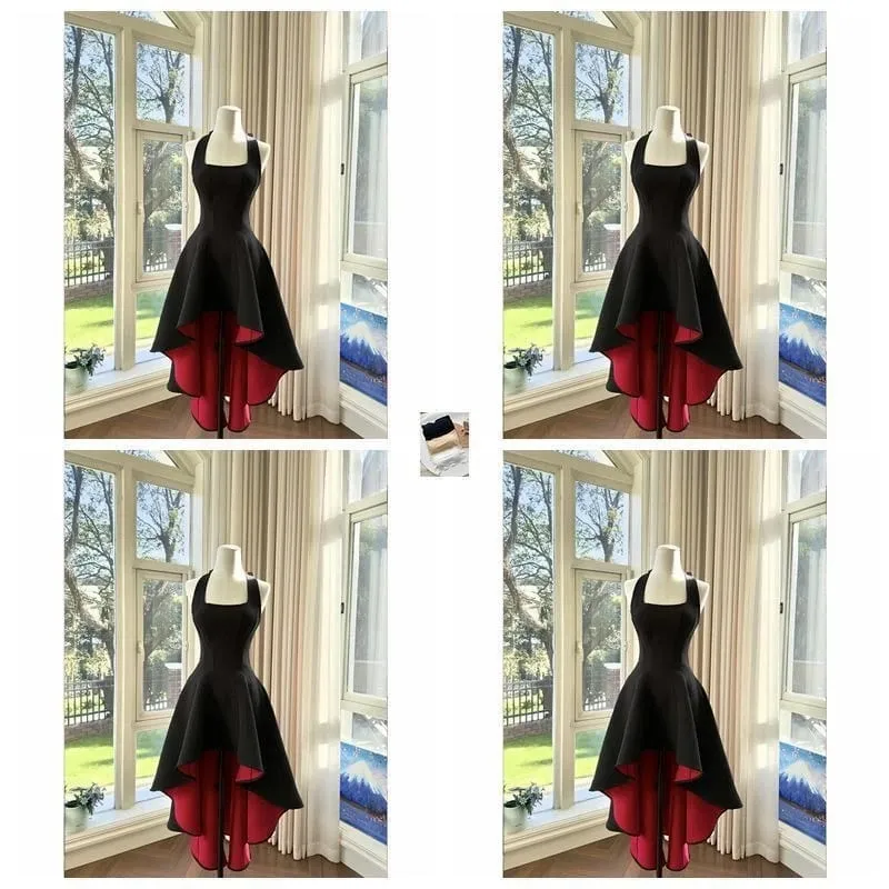 França elegante preto retalhos vestido de alça longa sem mangas estilo festa feminino suave y2k vintage bodycon primavera verão 2026