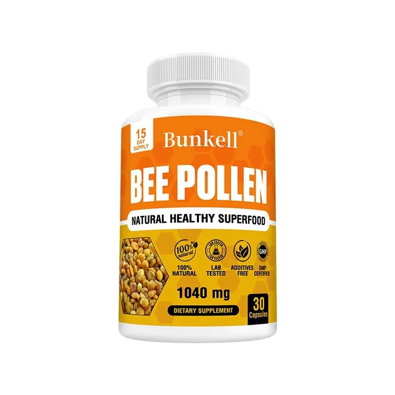 Suplemento de pólen de abelha 100% natural, pólen de abelha cru, cápsulas vegetarianas, probiótico, superalimento, digestão, suporte imunológico e energia