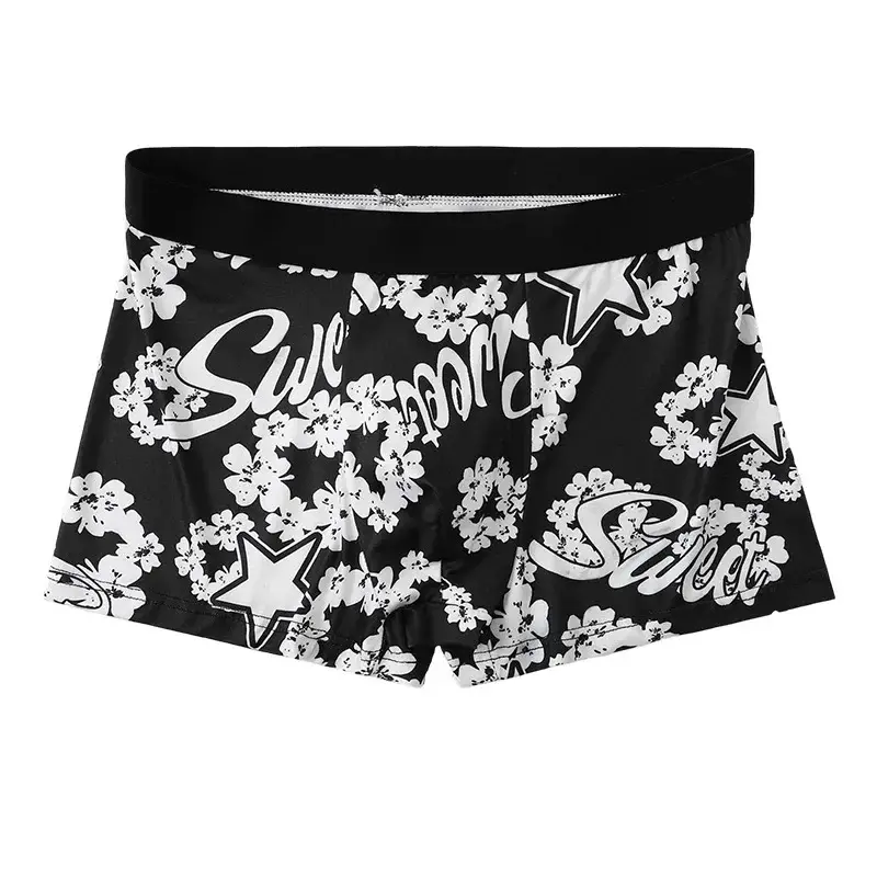 5 pçs aleatório masculino respirável boxer roupa interior com padrões de graffiti coloridos cintura elástica roupa interior na moda e na moda