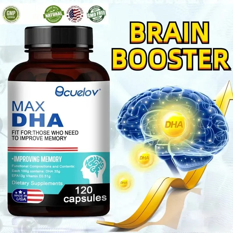 Bcuelov MAX DHA-melhorar memória proteger visão inteligência ativar células cerebrais melhorar suplemento dietético de fadiga cerebral