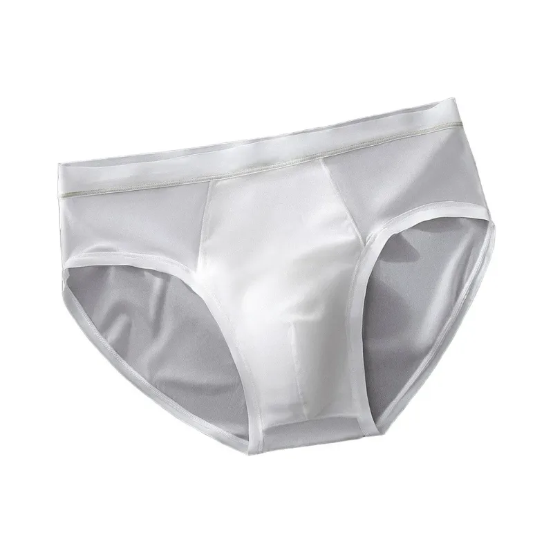 Cuecas de seda gelo sem costura masculina, roupa íntima com protuberância, calcinha sólida respirável, sexy em u convexo, lingerie