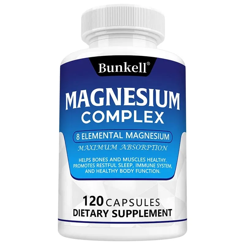 Suplemento Complexo de Magnésio 8 Elemental 1000mg - para Ossos Recuperação Muscular Energia Vegan Não-OGM 120 Cápsulas