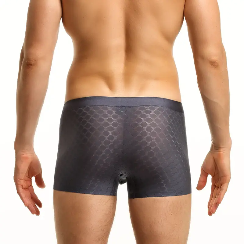 Cueca boxer masculina de seda gelada, cueca boxer fina respirável de verão, sem costura, cueca boxer para meninos
