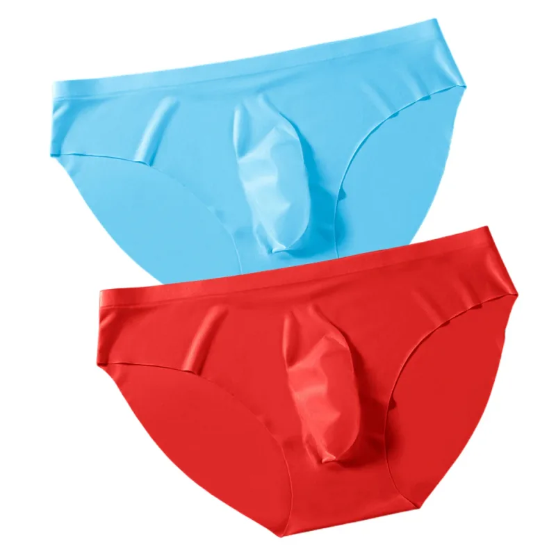 2PCS Sexy Men Briefs Ultra Thin Ice Silk Underwear High Quality Breathable Underpants Summer Transparent Quick-dry Male Panties