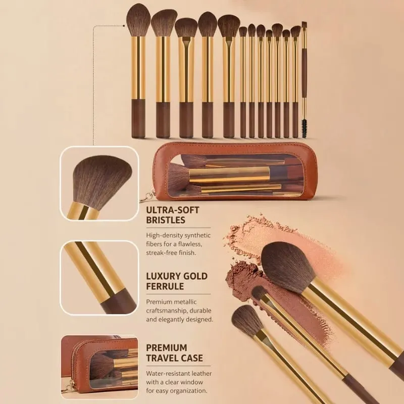Conjunto de pincéis de maquiagem profissional, 13 peças, 13 pincéis de alta precisão com bolsa de armazenamento portátil, ferramentas cosméticas para mistura de base