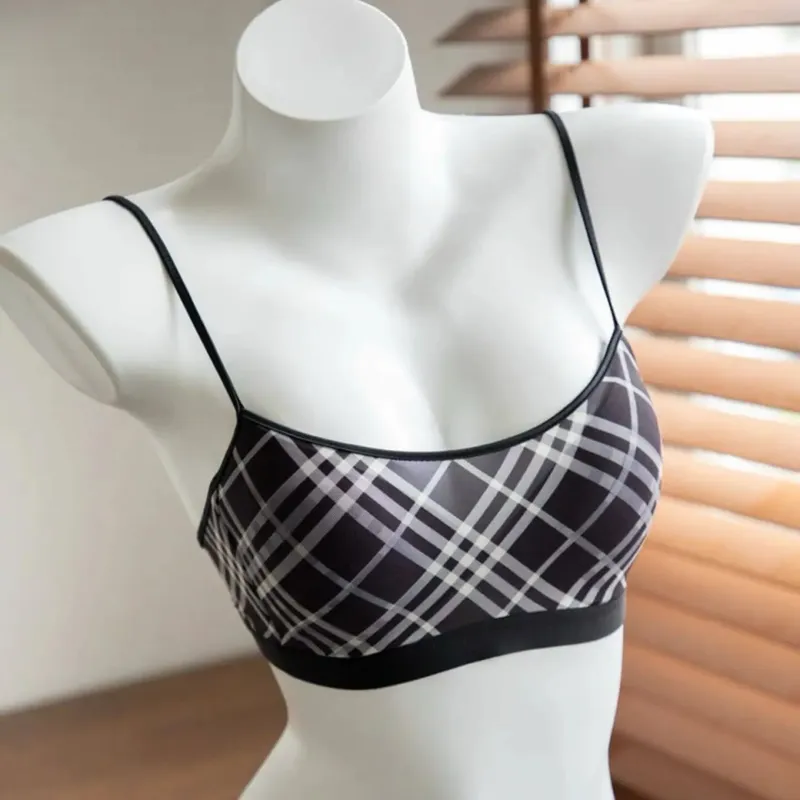 Women American Retro Plaid Intimates Set Thin Push Up Bra Anti Sagging Armpit Fat Support Comfort Everyday Wear — image 8