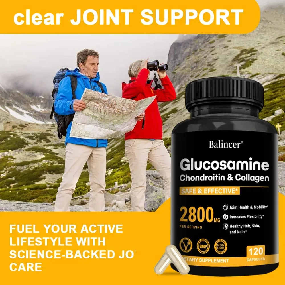 Glucosamine Chondroitin MSM Capsules Joint Support Supplement Support Cartilage Flexibility Bone Strength & Hair Skin Nail