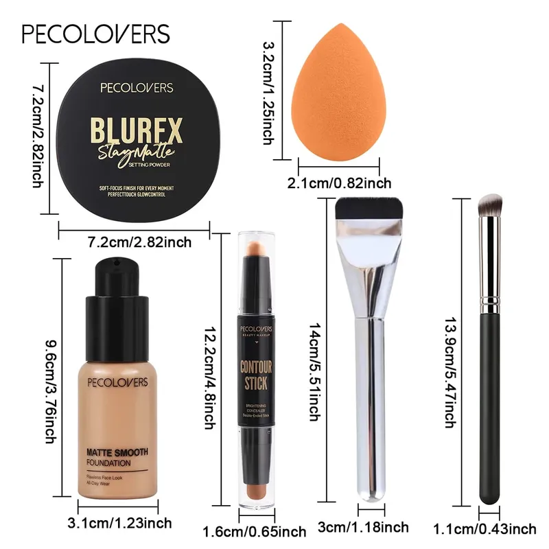 6PCS Face Makeup Kit 1 Foundation +1 Pressed Powder+1 Contour Set - Long-Lasting End Resistant to Makeup Fading