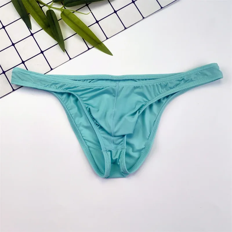 4PCS Men High Fork Briefs Mid Waist Elastic Ice Silk Brief Summer Underpants Ice Silk U Convex Pouch Male Underwear Silky Shorts