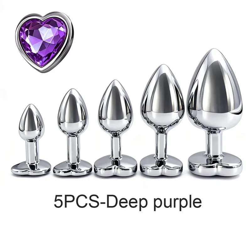 5 tamanhos de metal anal plug conjunto com base de coração suave massagem de próstata butt plug brinquedos sexuais para homens mulheres casais
