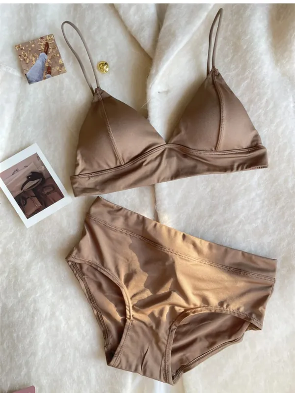 Triângulo copo imitação denim seção fina roupa interior feminina beleza volta lingerie reunidos para coletar seios conjunto de sutiã confortável