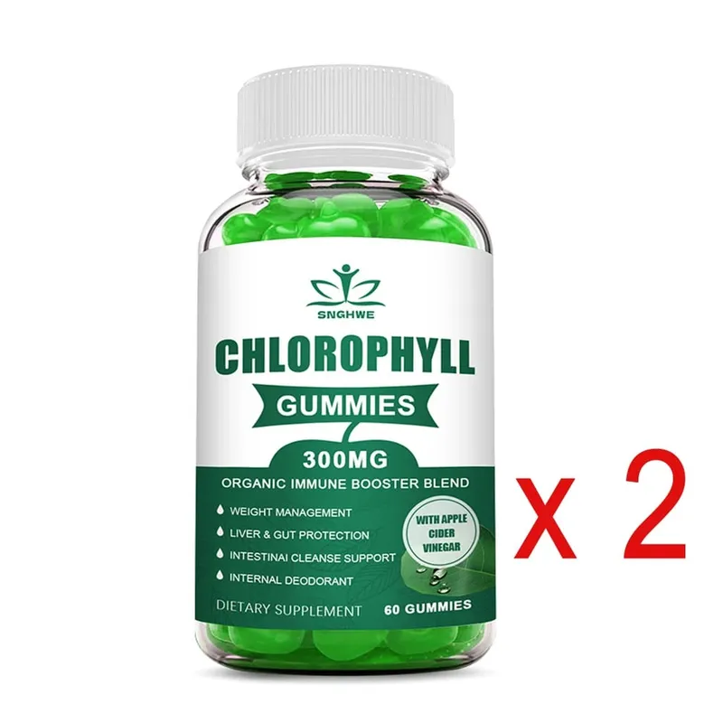Gomas de clorofila - com ACV Vitamina D3 C E B12 - Desodorante natural Impulsionador de energia Imune e suporte à digestão Vegan 60 doces