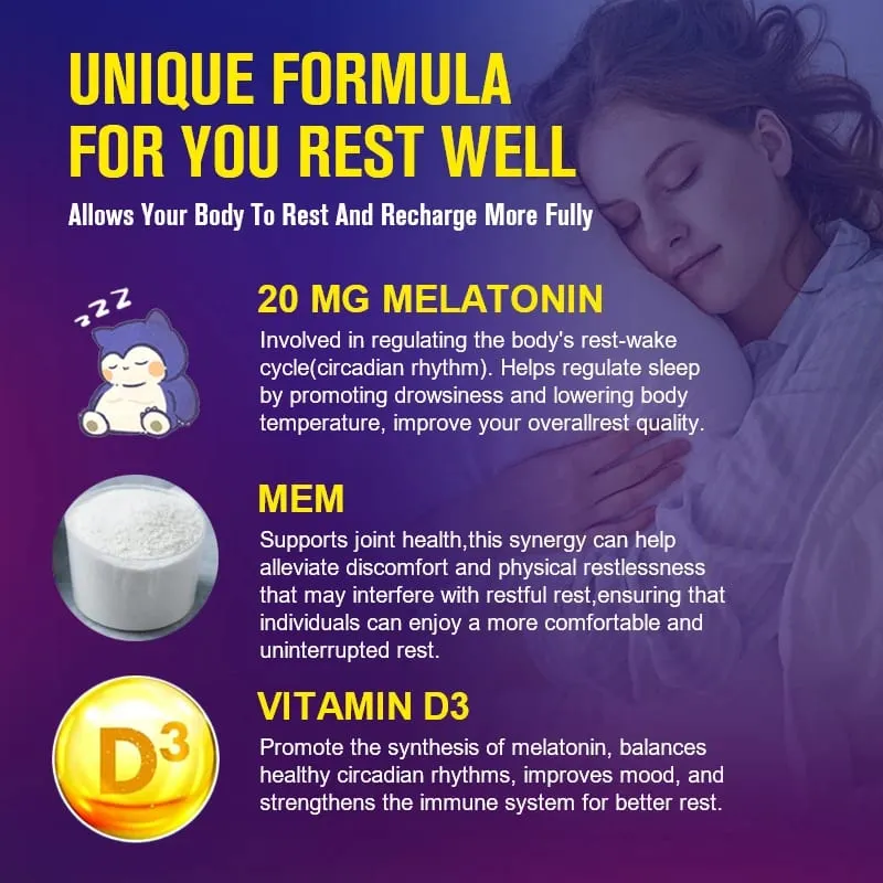 Suplemento dietético para sono de melatonina 20mg 120 cápsulas com sabor de morango contém melatonina - sono saudável