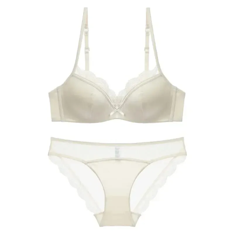 Conjunto de sutiã e cuecas de cetim fino e suave, feminino, verão, decoração de renda sólida, lingerie anti flacidez, sutiã doce, roupa íntima, terno Нижнее Белье