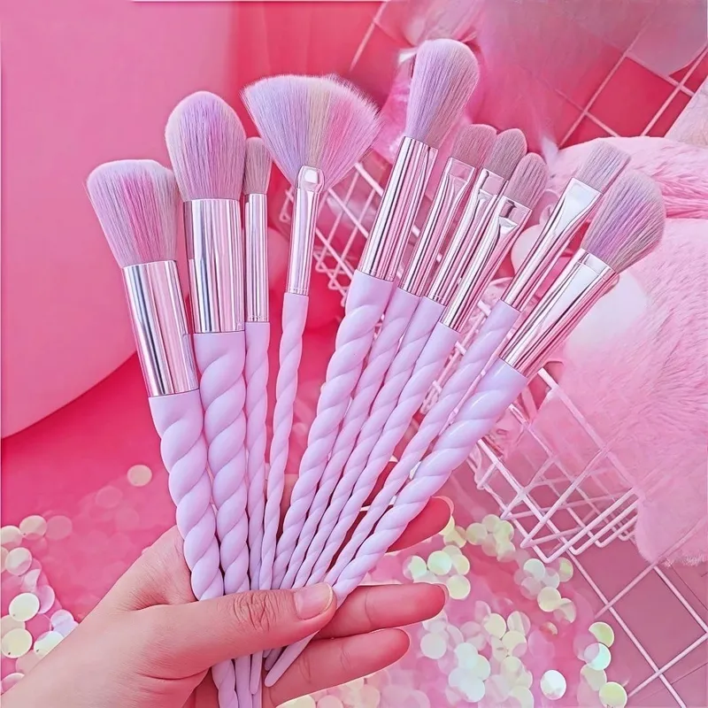 Conjunto de pincéis de maquiagem coloridos de 10 peças, cabo de cristal, pincéis corretivos, beleza, saúde, ferramentas cosméticas, ferramentas de maquiagem