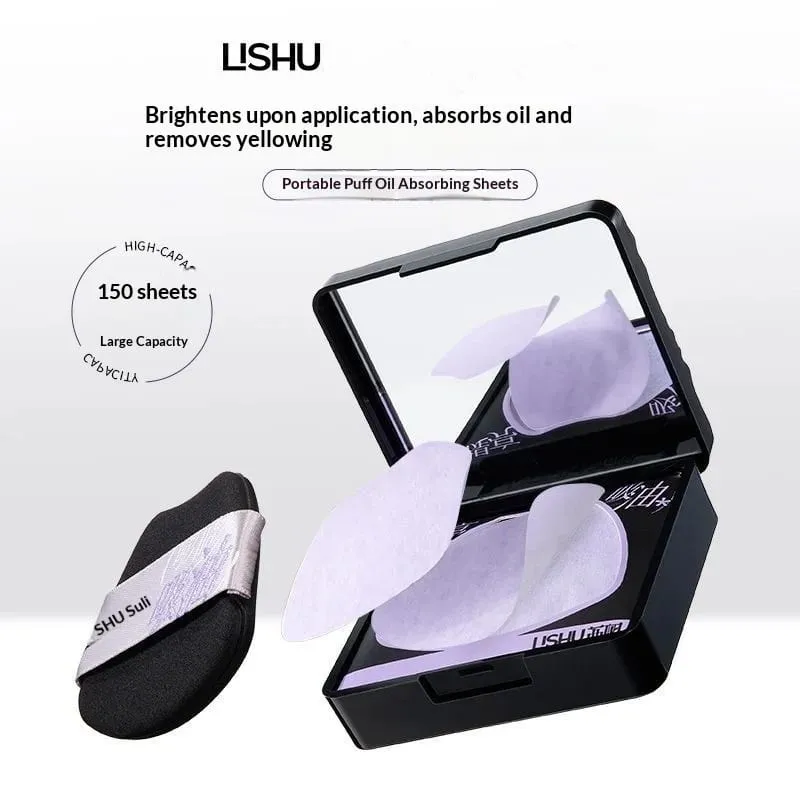 Papel absorvente de controle de óleo com pó facial, folhas de configuração de maquiagem, ferramenta portátil de retoque, 150 folhas