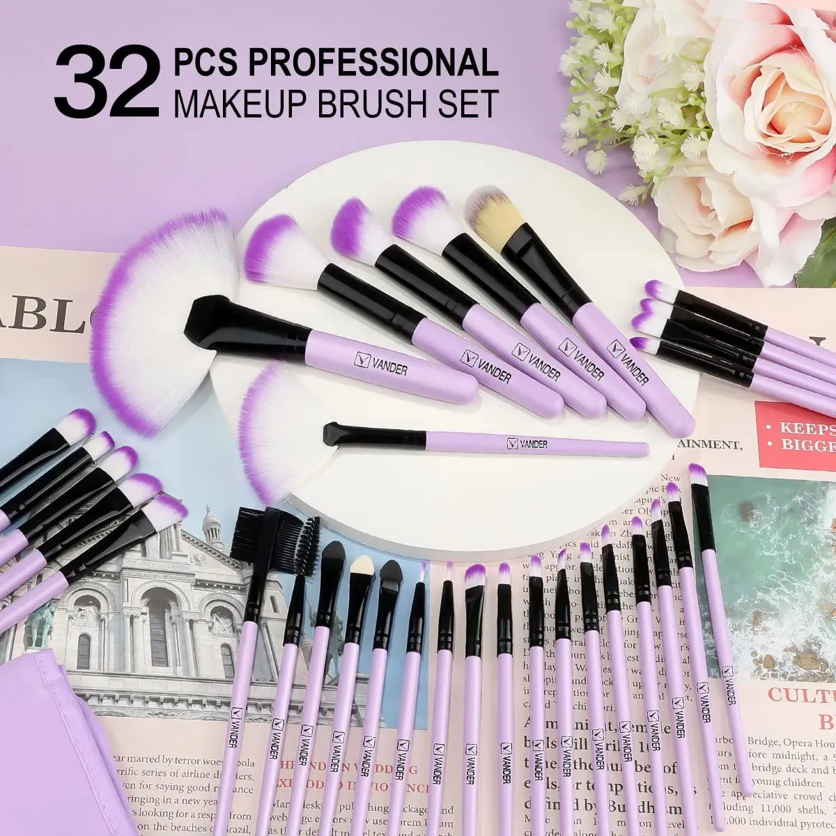 Conjunto de pincéis de maquiagem, 10/32 peças, pó macio, base, contorno, blush, corretivo, sombra, iluminador, ferramenta de beleza